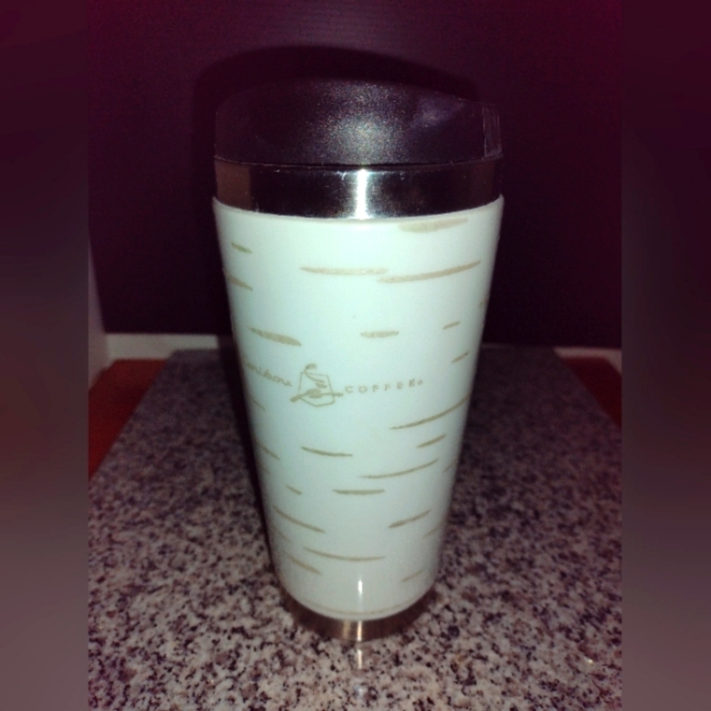 Caribou Coffee Tumbler White 15oz. Ceramic w/Steel Inside. 2012. Nice Condition.